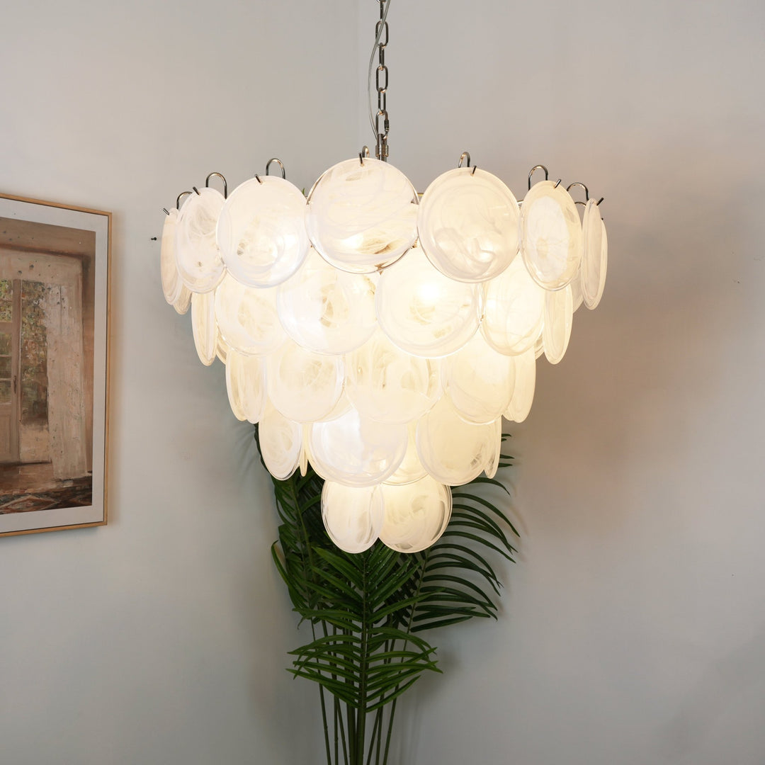 White Murano Disc Chandelier - Vakkerlight