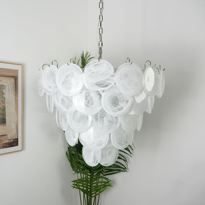 White Murano Disc Chandelier