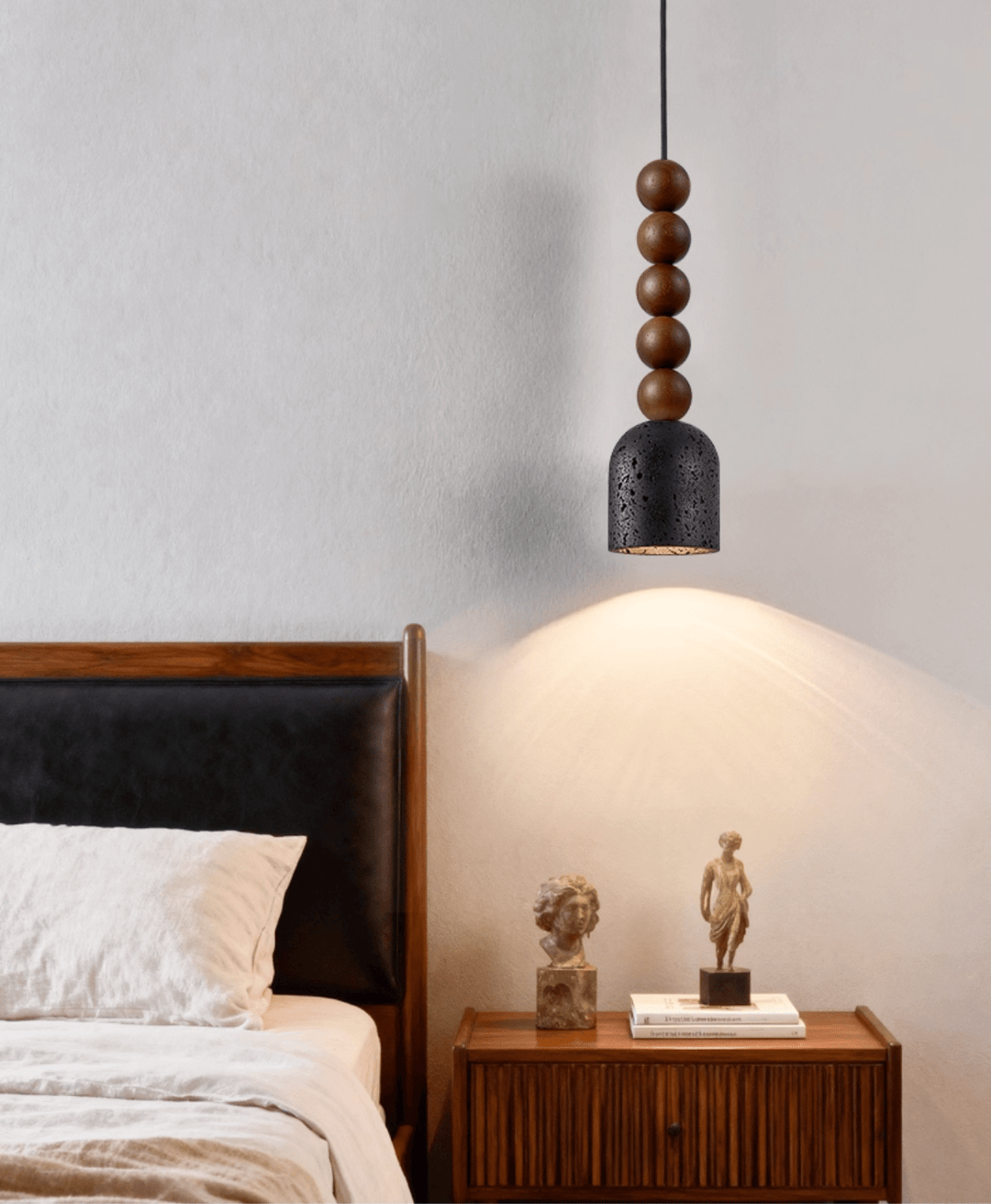 Wood Bead Travertine Pendant Light - Vakkerlight