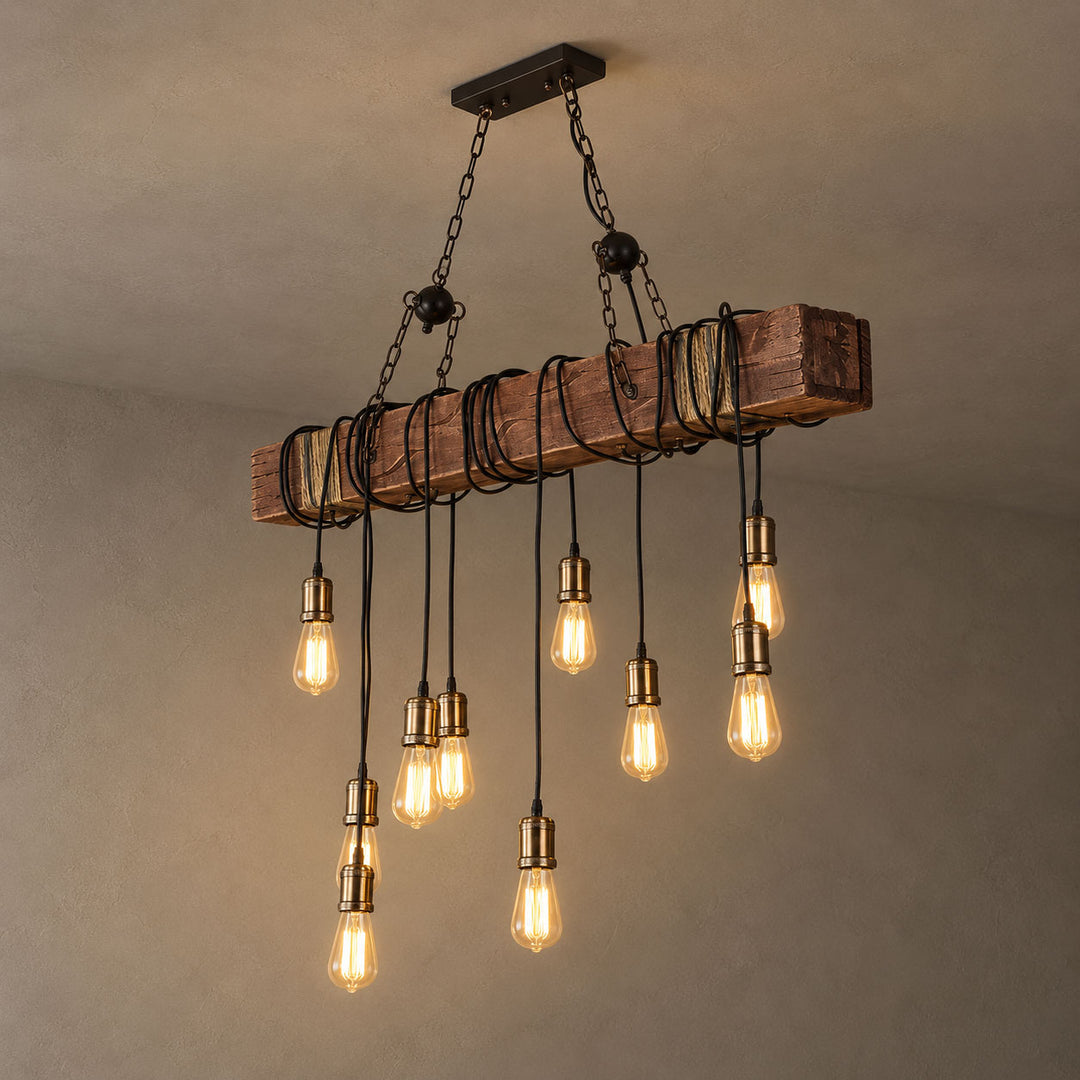 Lampadario a Sospensione Multiplo in Legno