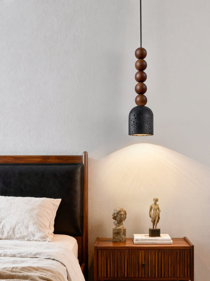 Wood Bead Travertine Pendant Light - Vakkerlight