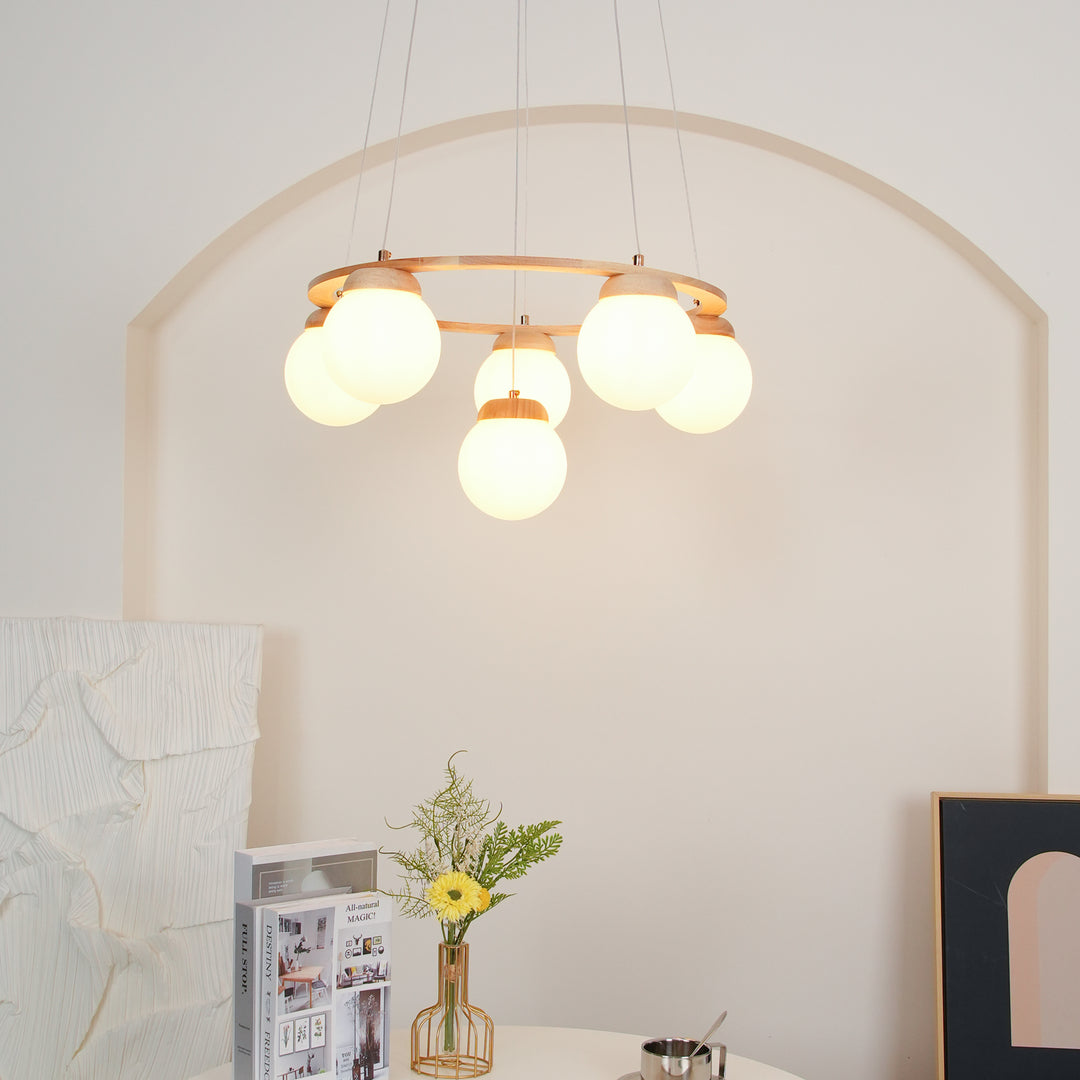 Wood Ring Frosted Globe Chandelier – detail 3