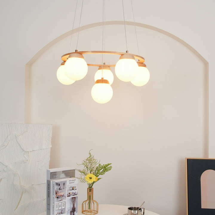 Wood Ring Frosted Globe Chandelier – detail 3