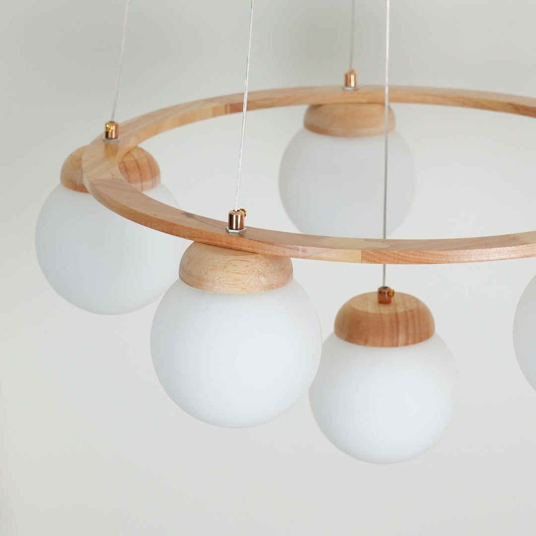 Wood Ring Frosted Globe Chandelier – detail 4