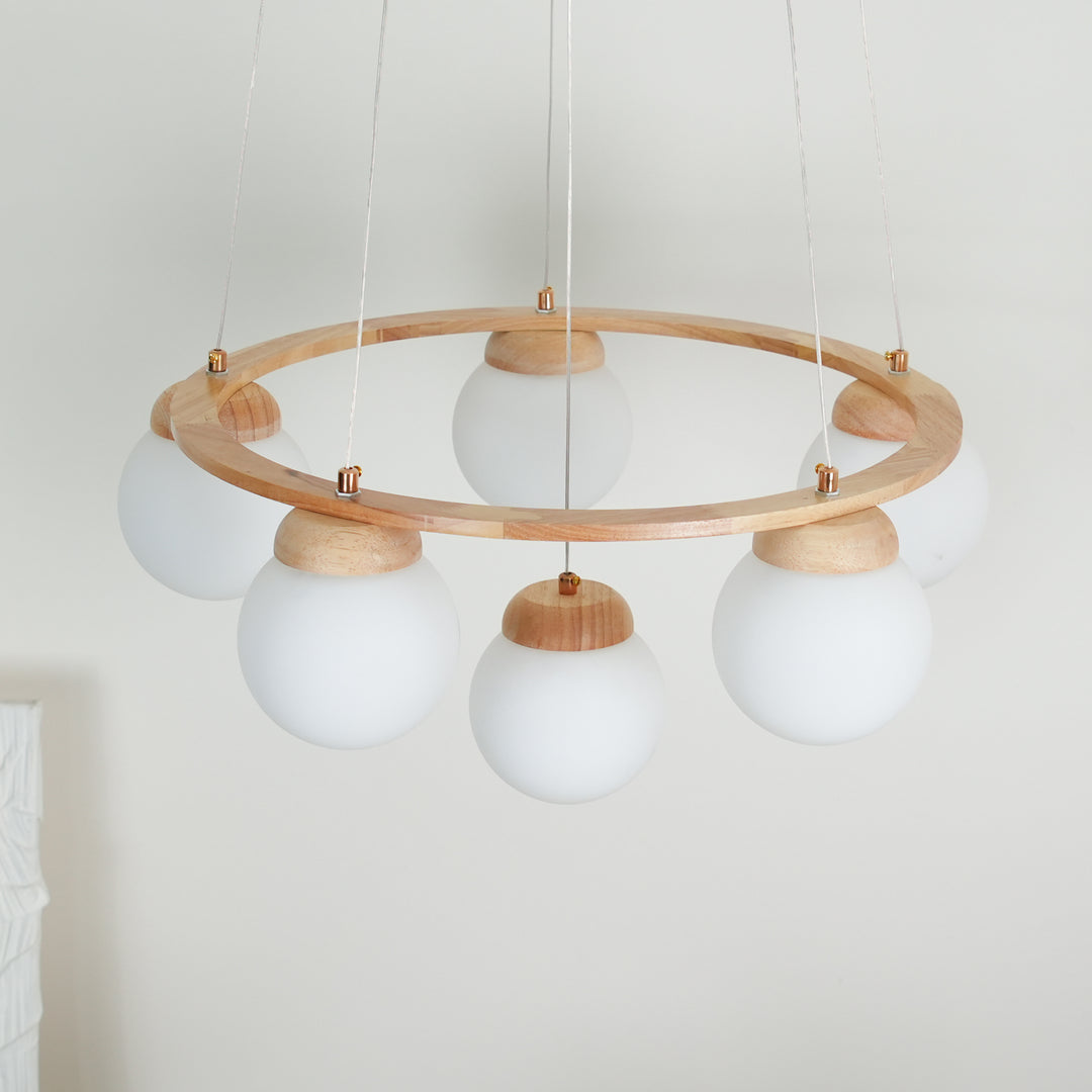 Wood Ring Frosted Globe Chandelier – detail 5