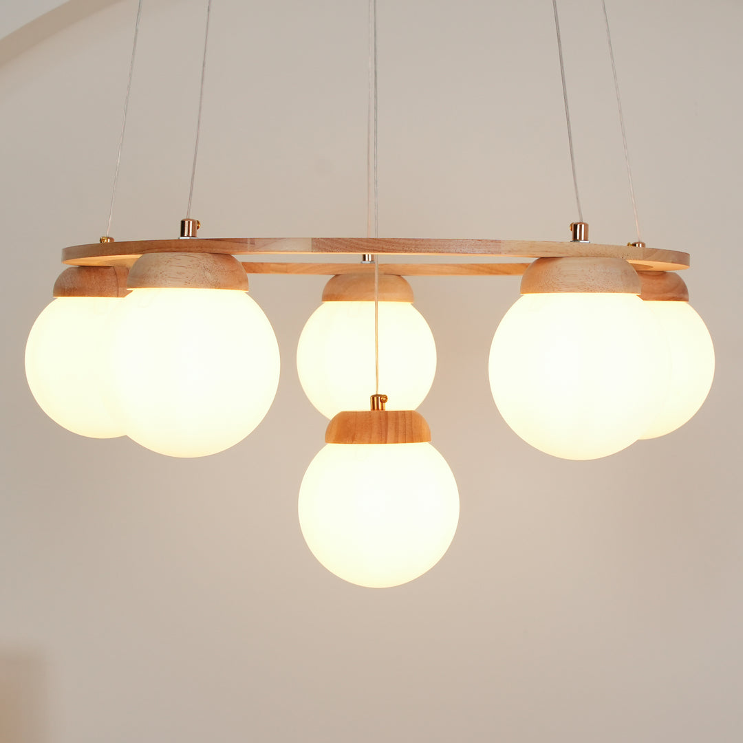 Wood Ring Frosted Globe Chandelier – detail 8