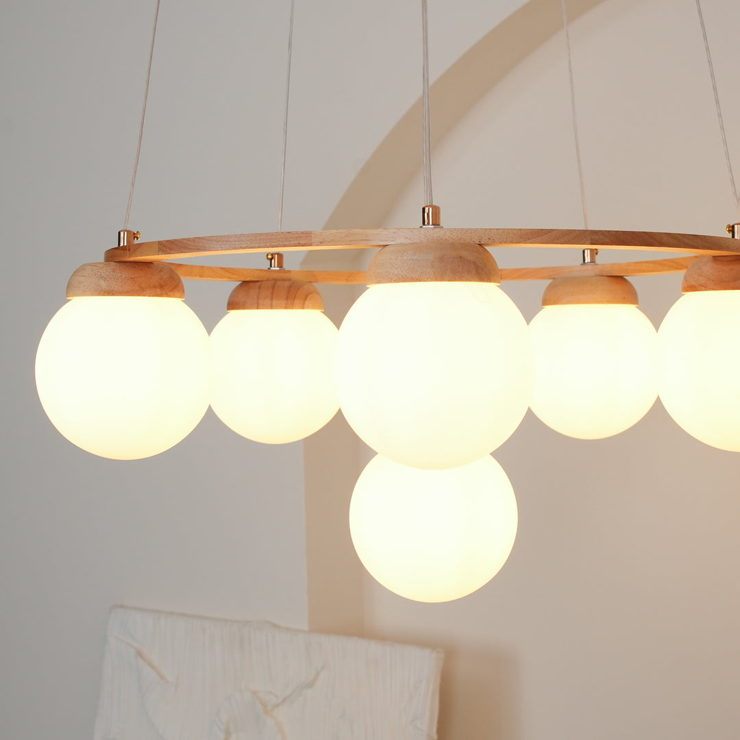 Wood Ring Frosted Globe Chandelier – detail 9