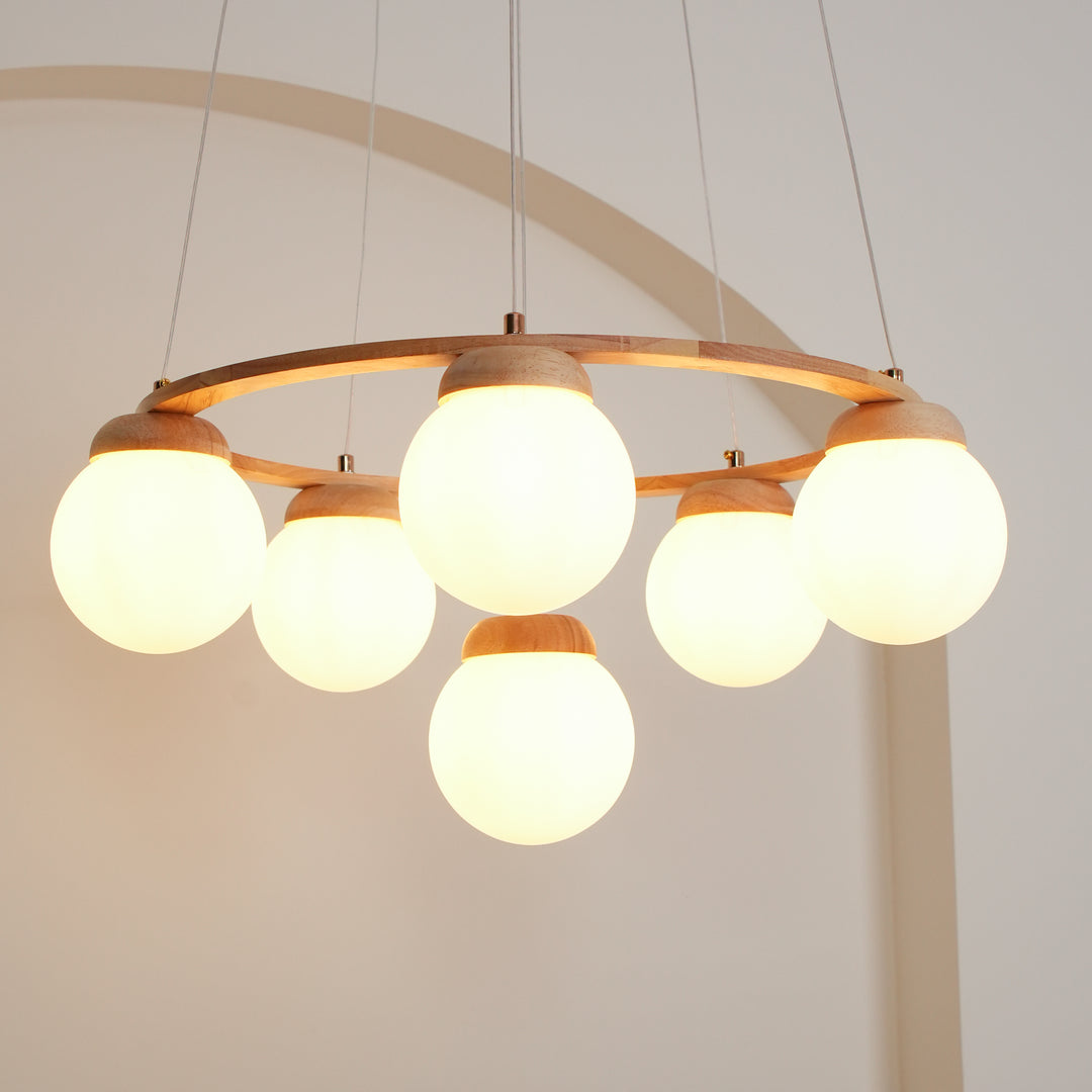 Wood Ring Frosted Globe Chandelier – detail 11