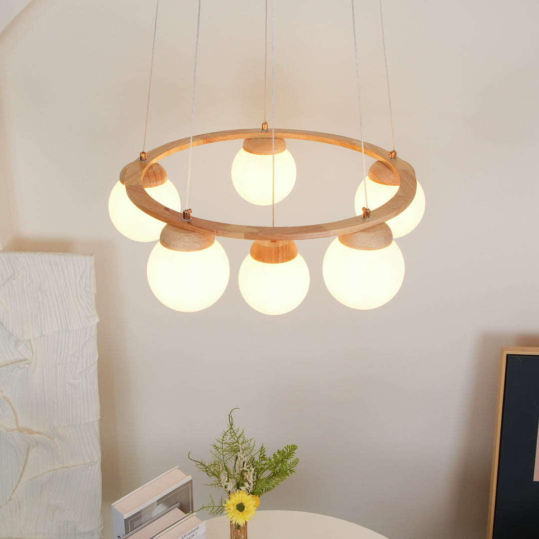 Wood Ring Frosted Globe Chandelier – detail 12
