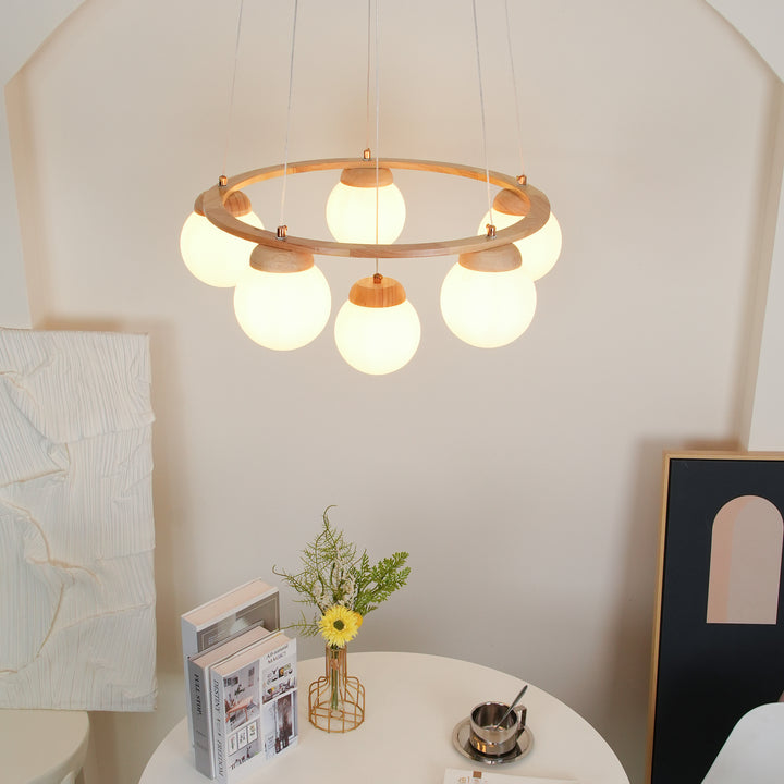 Wood Ring Frosted Globe Chandelier – detail 13