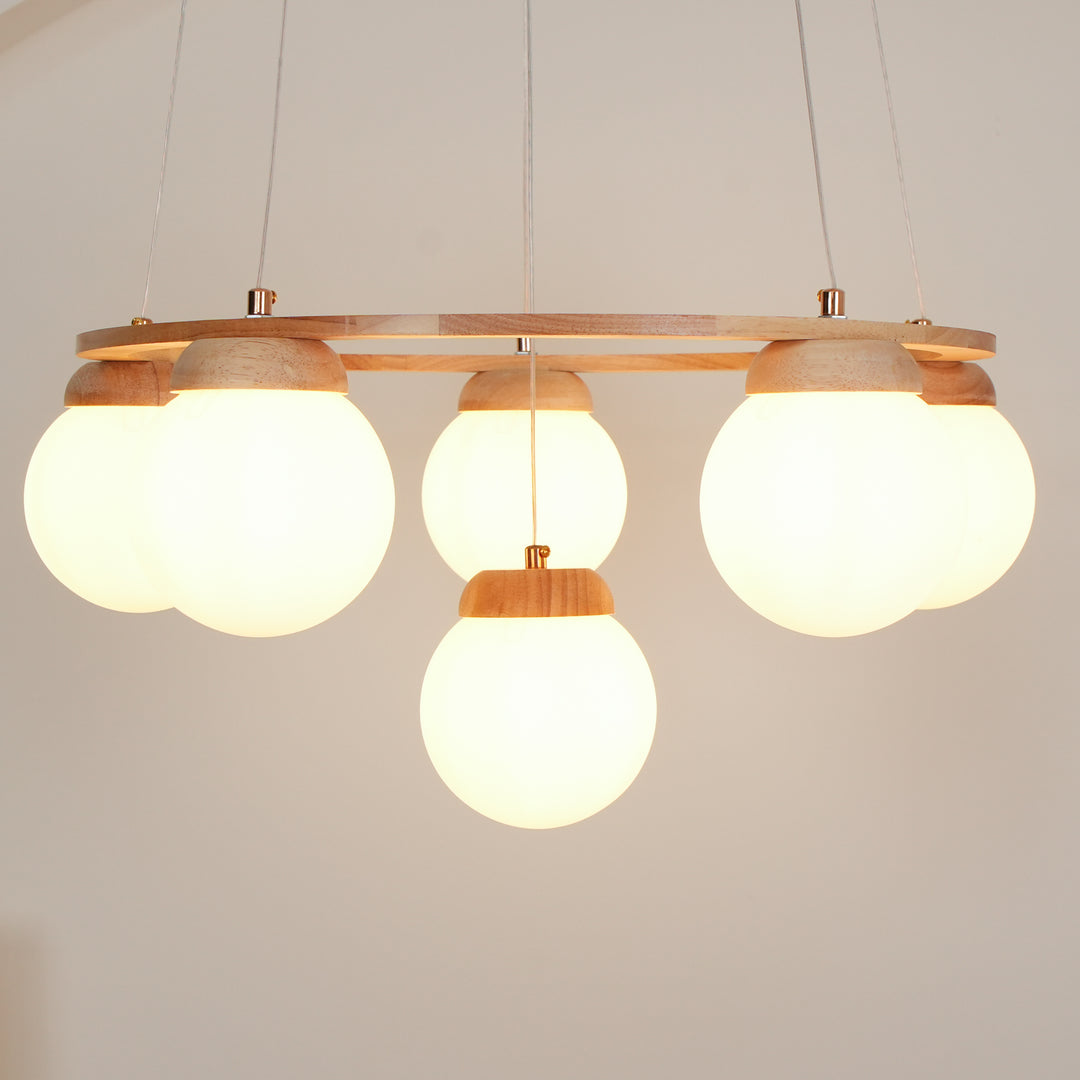 Wood Ring Frosted Globe Chandelier – detail 15