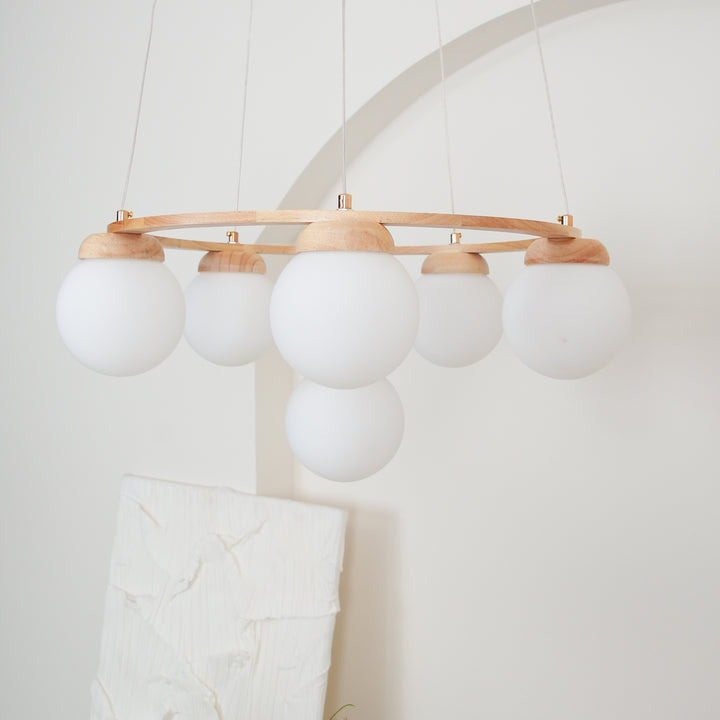 Wood Ring Frosted Globe Chandelier – detail 16