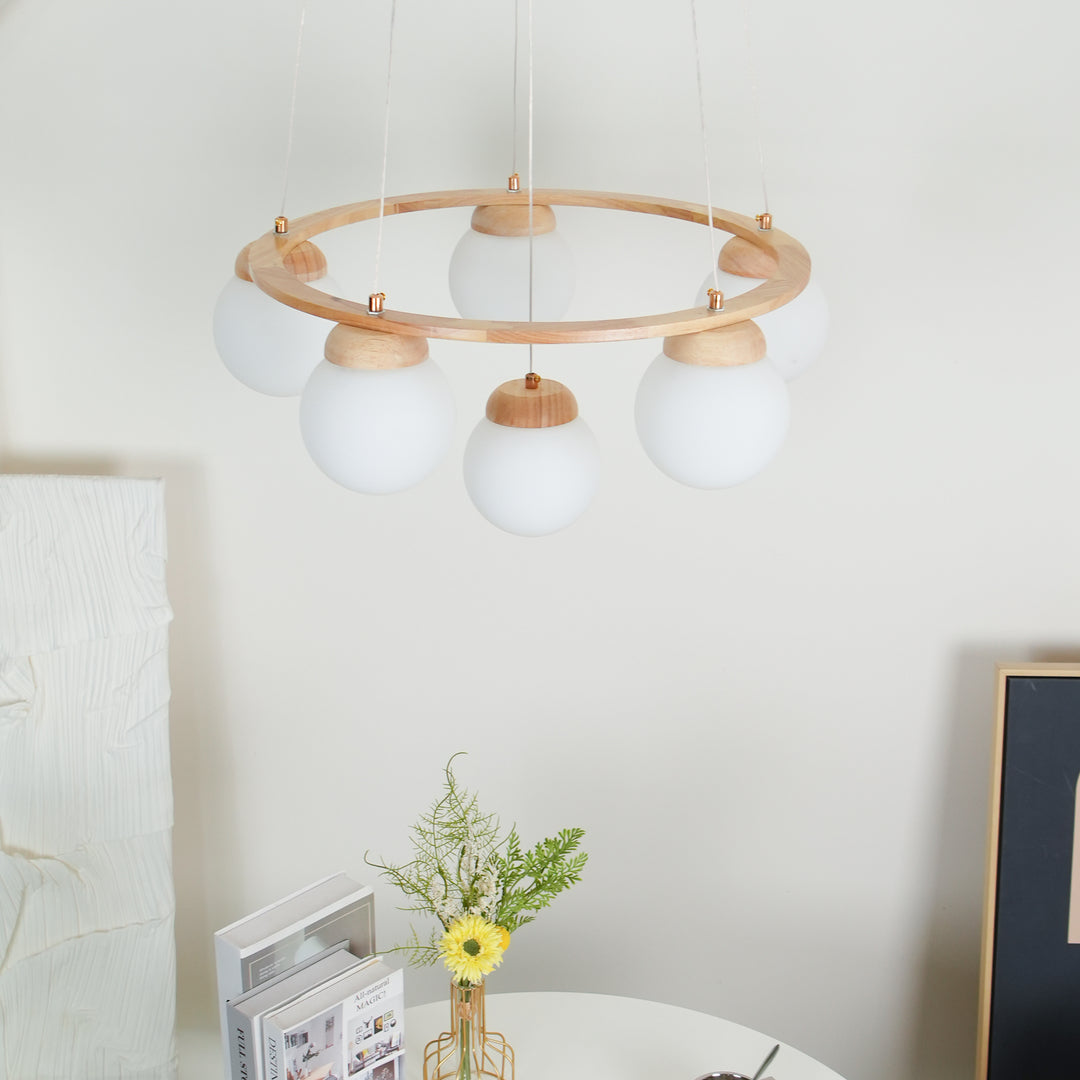 Wood Ring Frosted Globe Chandelier – detail 19