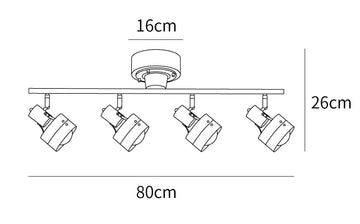Wooden Adjustable Spot Ceiling Lamp — Dimension drawings 1