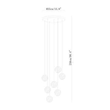 Wooden Orb Sphere Cluster Pendant Light — Dimension drawings 1