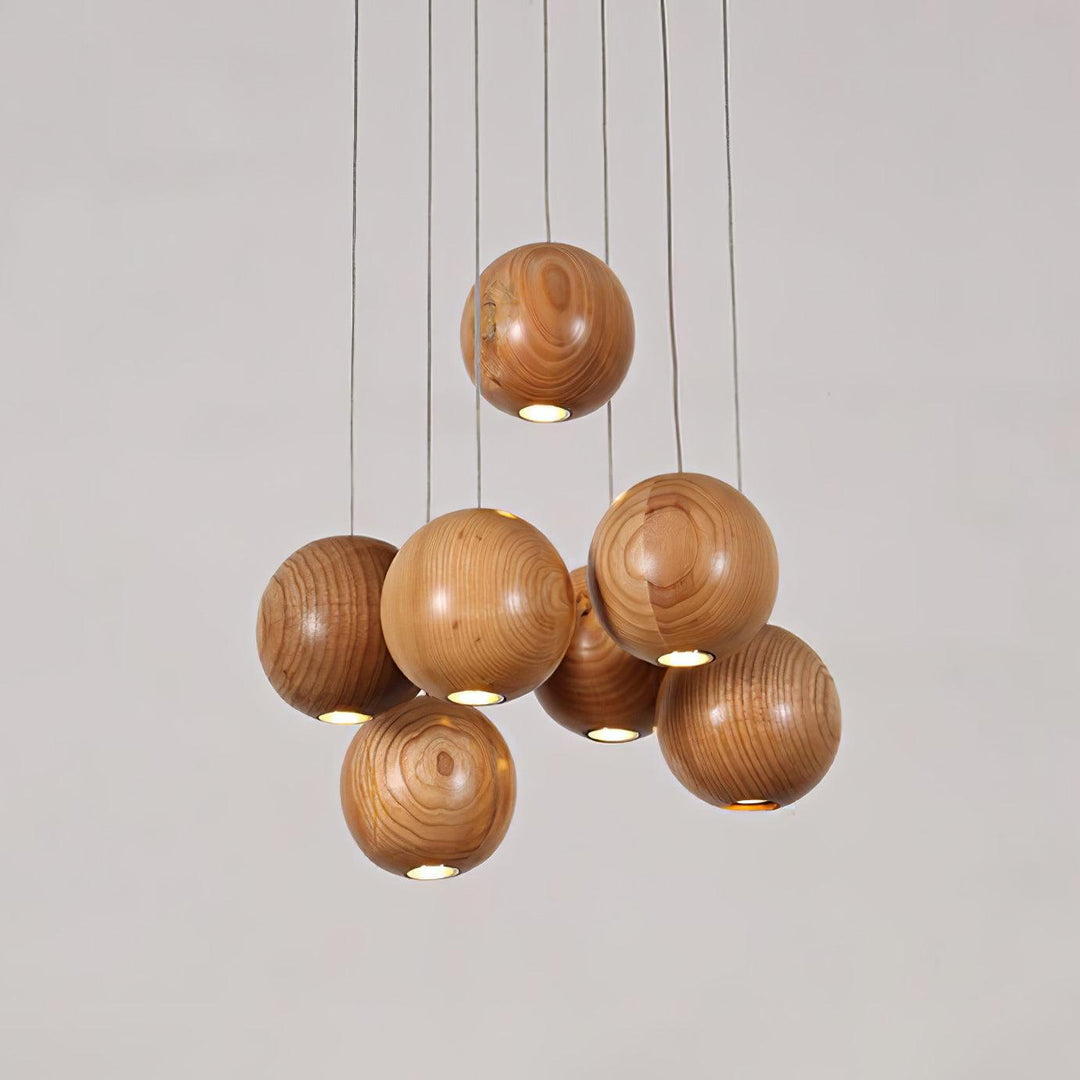 Wooden Orb Sphere Cluster Pendant Light - Vakkerlight