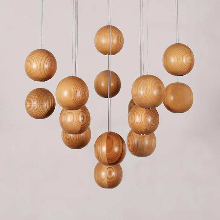 Wooden Orb Sphere Cluster Pendant Light - Vakkerlight