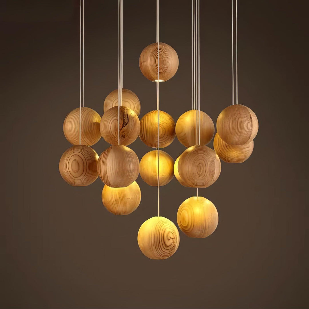 Wooden Orb Sphere Cluster Pendant Light - Vakkerlight