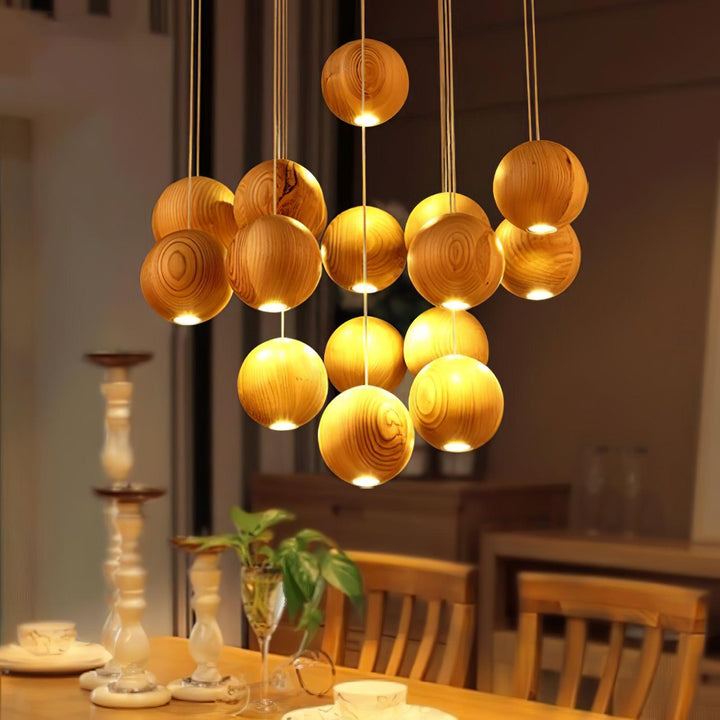 Wooden Orb Sphere Cluster Pendant Light - Vakkerlight