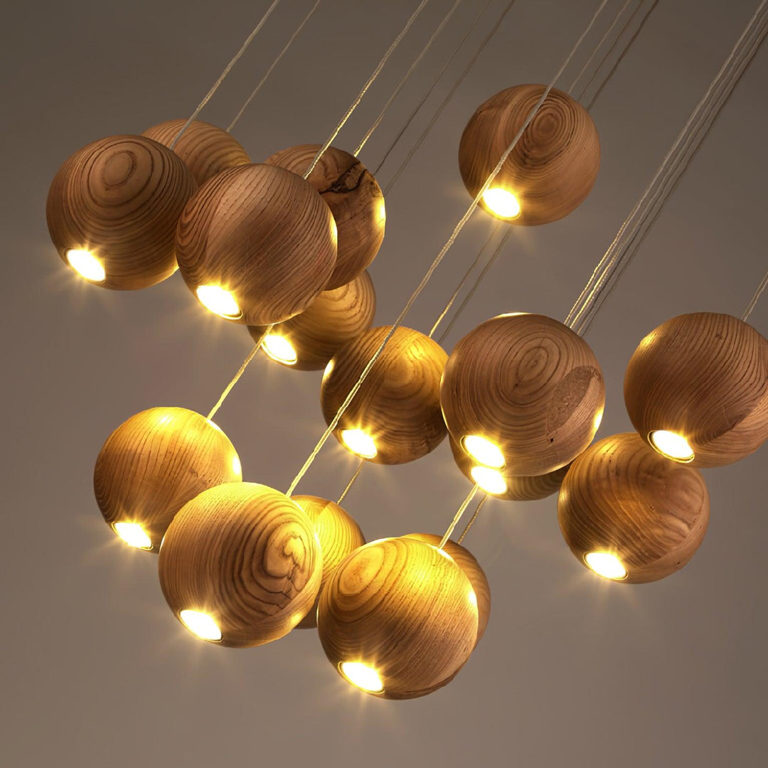 Wooden Orb Sphere Cluster Pendant Light - Vakkerlight