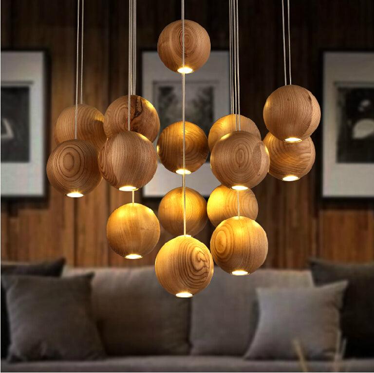 Wooden Orb Sphere Cluster Pendant Light - Vakkerlight