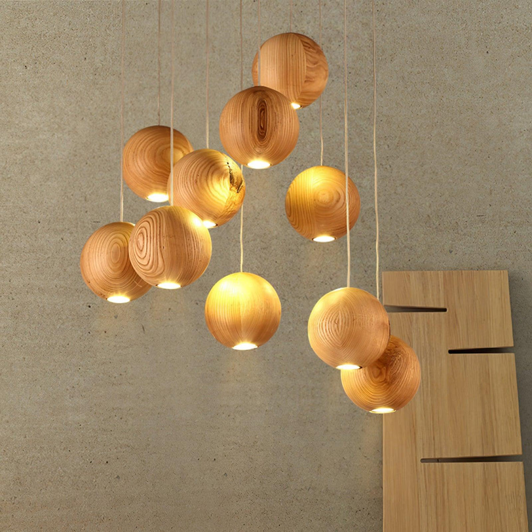 Wooden Orb Sphere Cluster Pendant Light - Vakkerlight