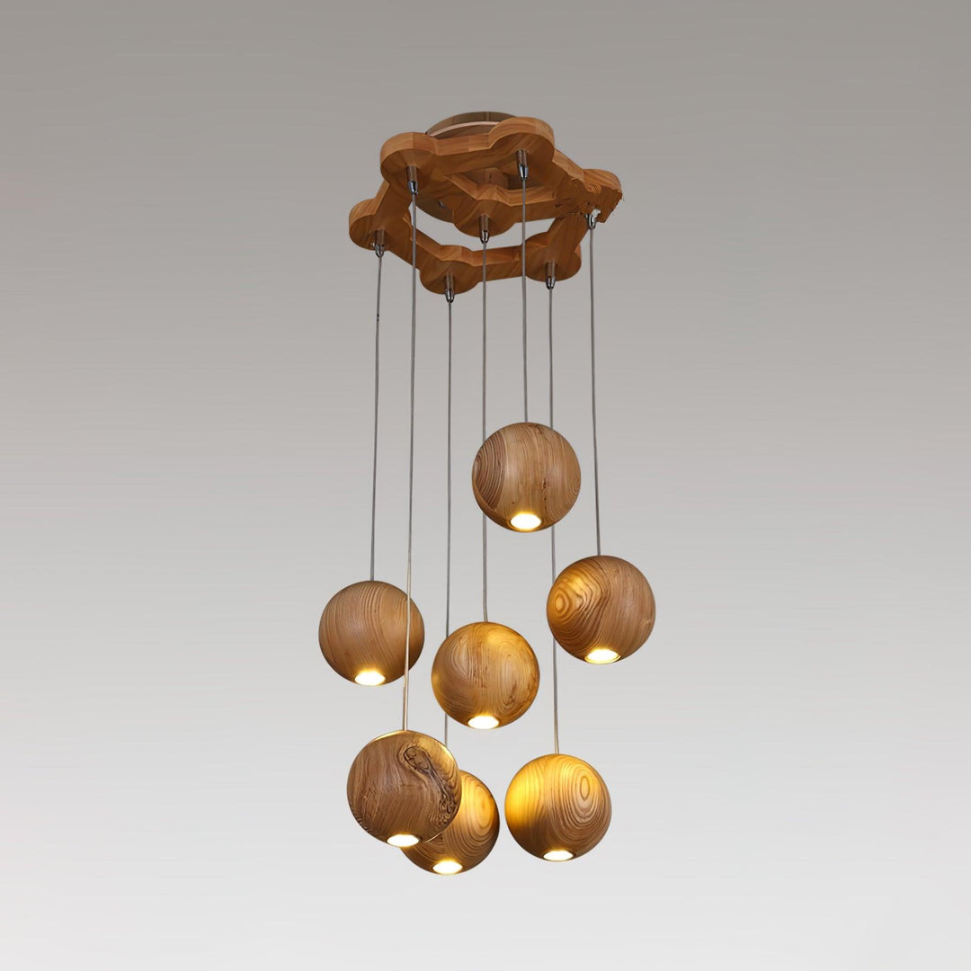 Wooden Orb Sphere Cluster Pendant Light - Vakkerlight