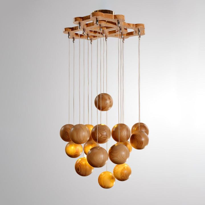 Wooden Orb Sphere Cluster Pendant Light - Vakkerlight