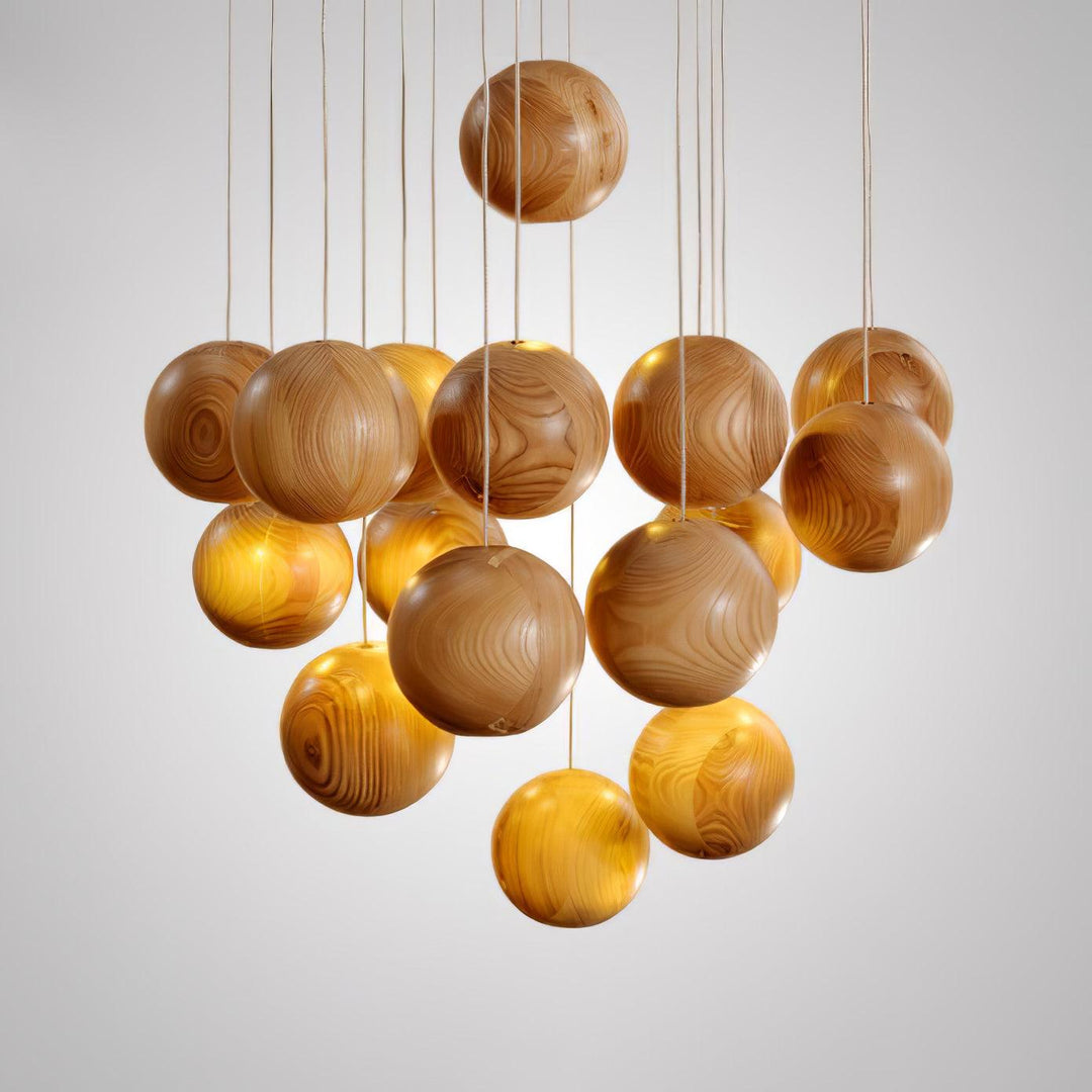 Wooden Orb Sphere Cluster Pendant Light - Vakkerlight