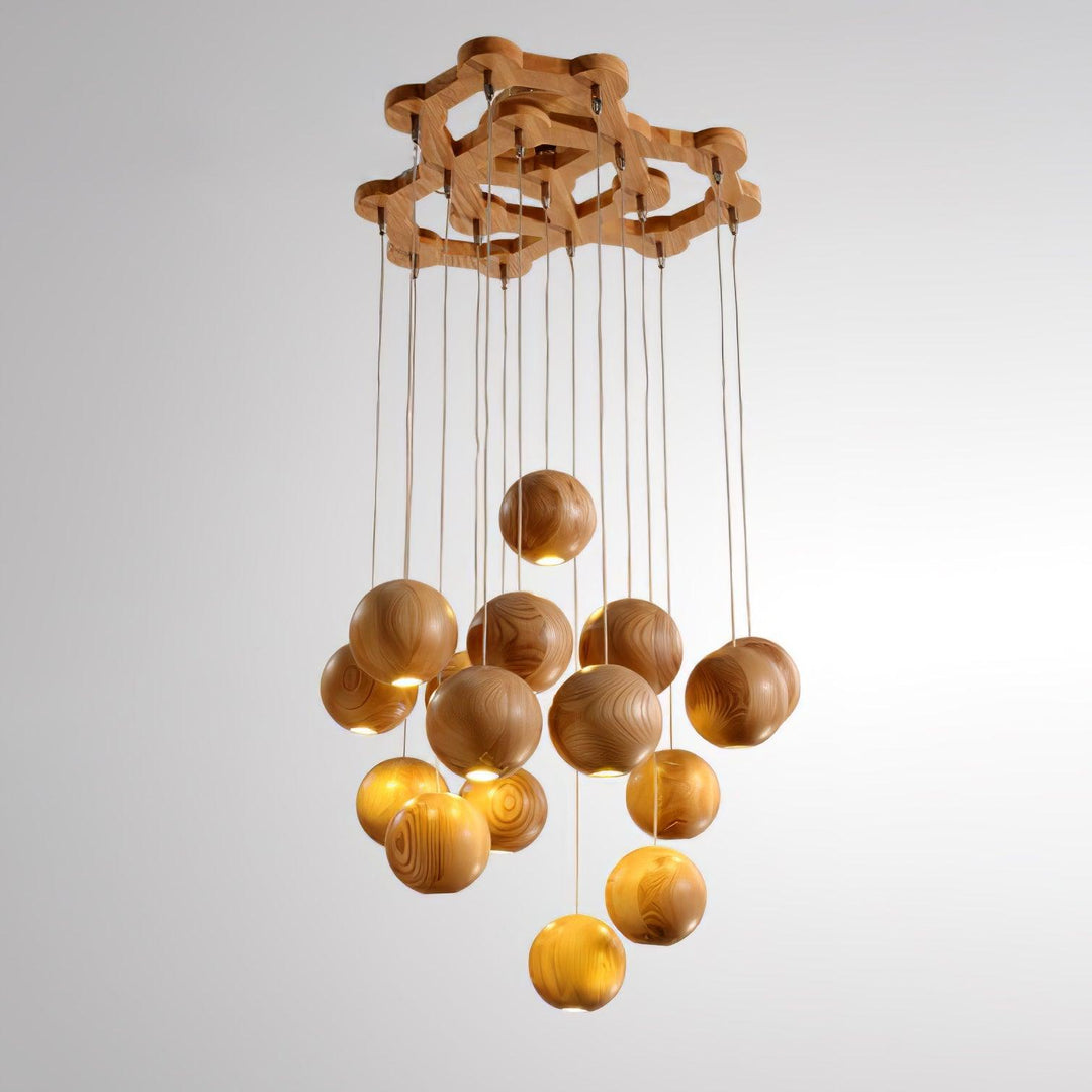 Wooden Orb Sphere Cluster Pendant Light - Vakkerlight