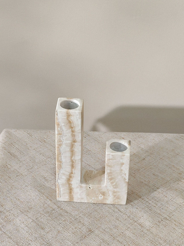 Yellow Travertine Candle Holder