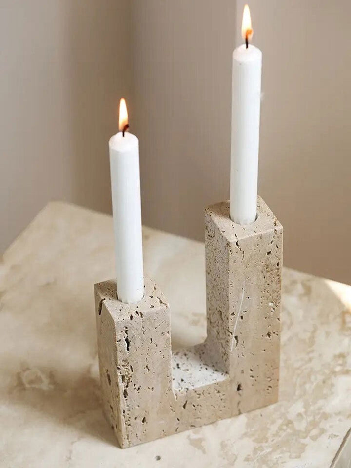 Yellow Travertine Candle Holder