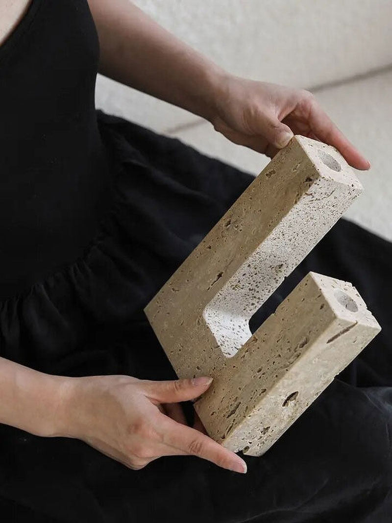 Yellow Travertine Candle Holder