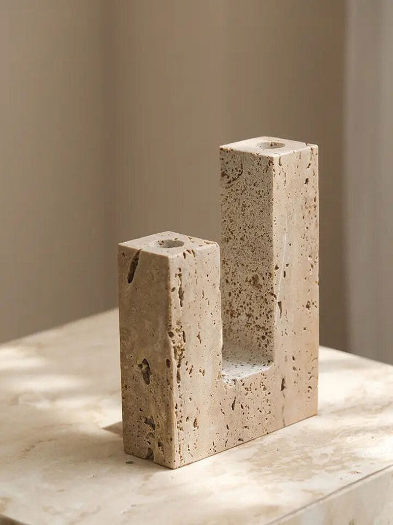 Yellow Travertine Candle Holder