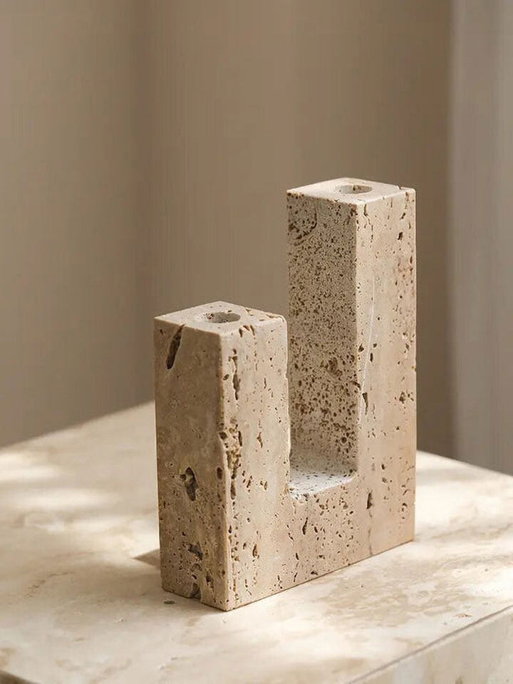 Yellow Travertine Candle Holder
