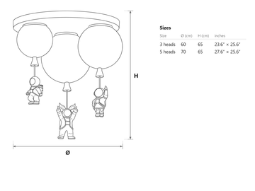 Frosted Balloon Combination Ceiling Lamp dimensions — Desenhos dimensionais 1
