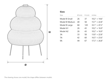 Japanese Lantern Table Lamp dimensions — Disegni quotati 1