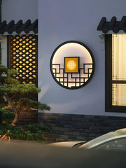 Ronde tuinwandlamp in Aziatische stijl