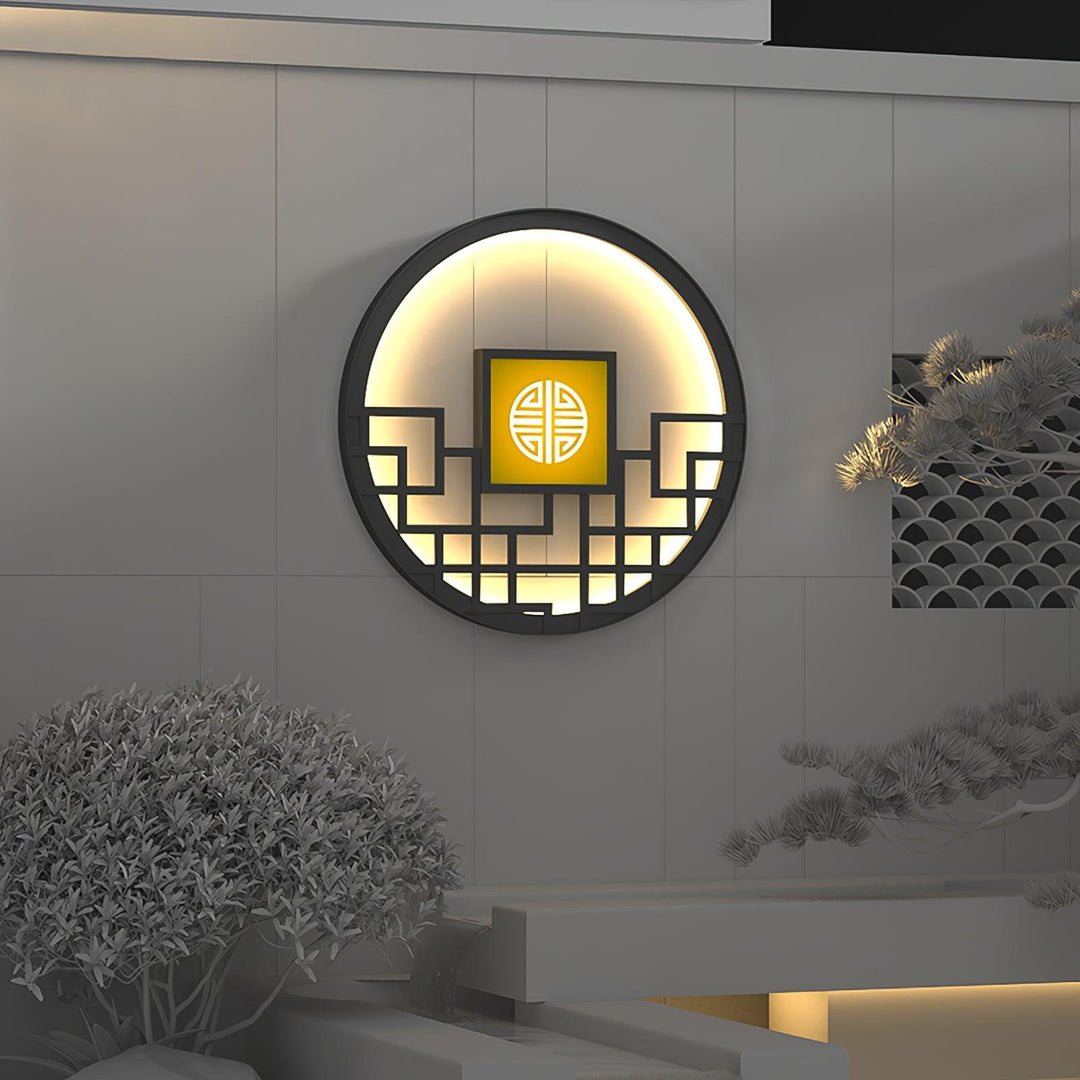 Asian Style Round Garden Wall Light - Vakkerlight