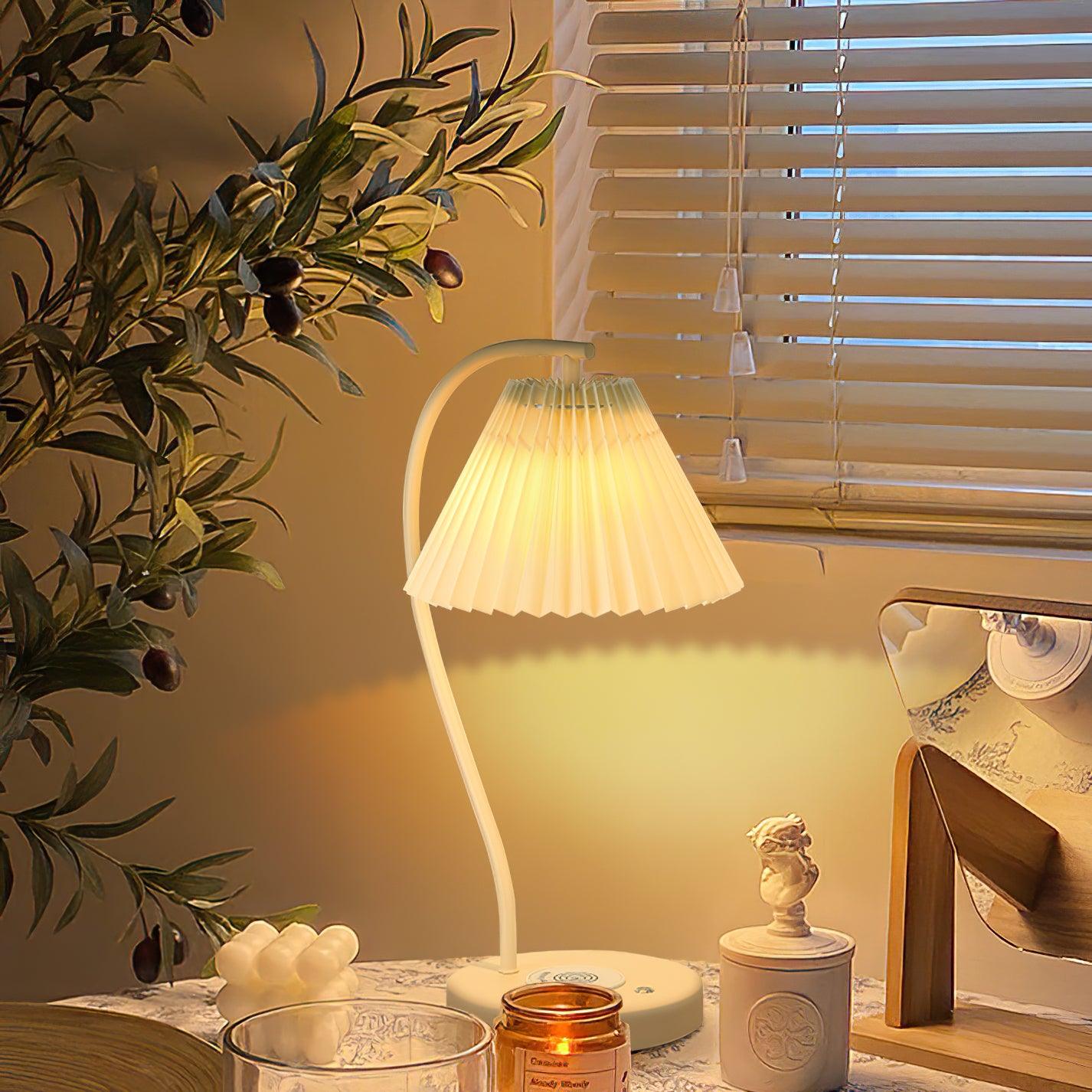 Bedside Lamp, Pleated White Lampshade Nightstand Aesthetic Lamp