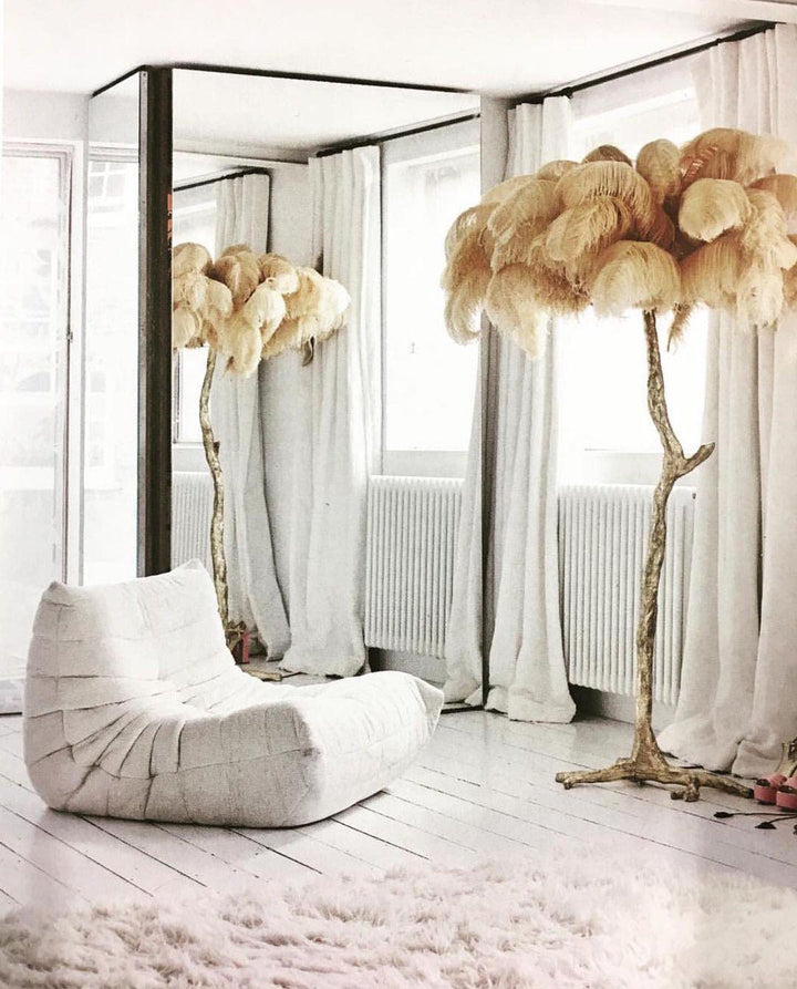 Ostrich Feather Brass Floor Lamp - Vakkerlight