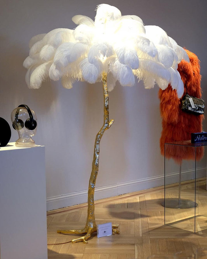 Ostrich Feather Brass Floor Lamp - Vakkerlight