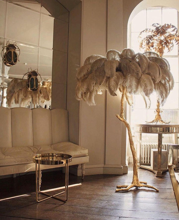 Ostrich Feather Brass Floor Lamp - Vakkerlight