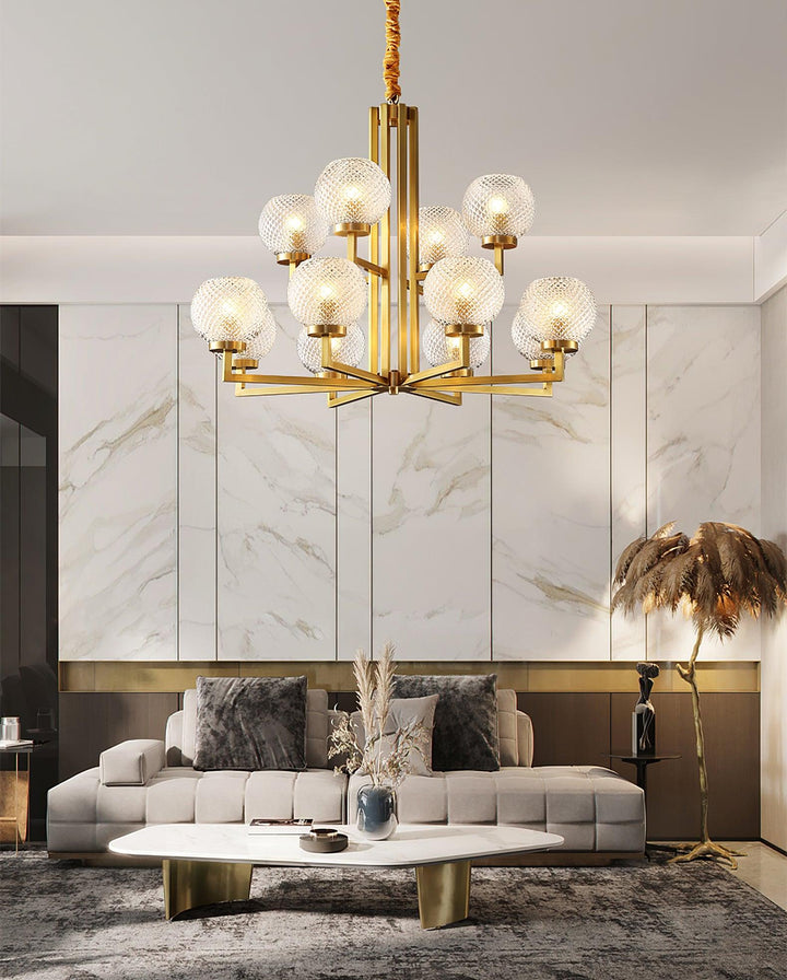 Ribbed Glass Brass Chandelier - Vakkerlight