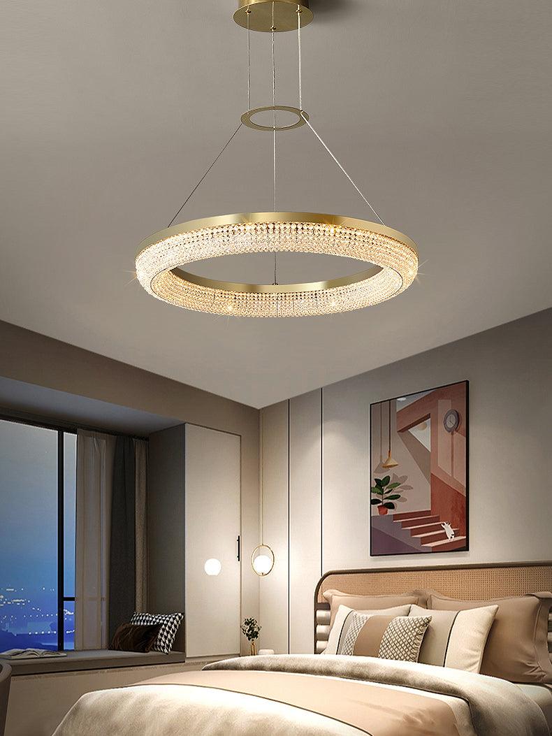 Round Ring Crystal Chandeliers, ∅ 23.6′′ x H 2.8′′ / Dia 60cm x H 7cm / Gold / Cool White