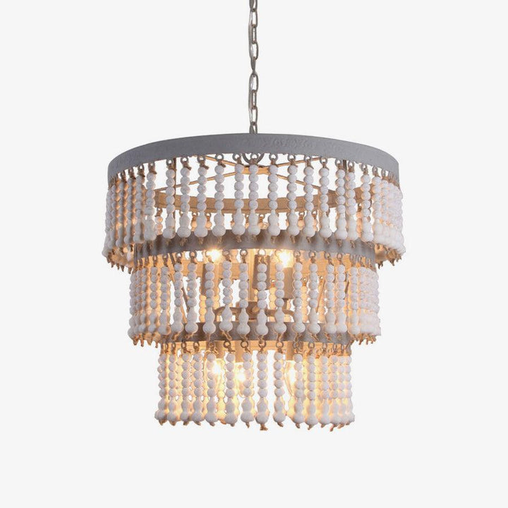 Three Tiered Wood Beaded Chandelier - Vakkerlight