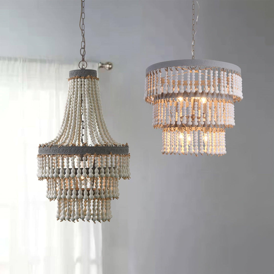 Three Tiered Wood Beaded Chandelier - Vakkerlight