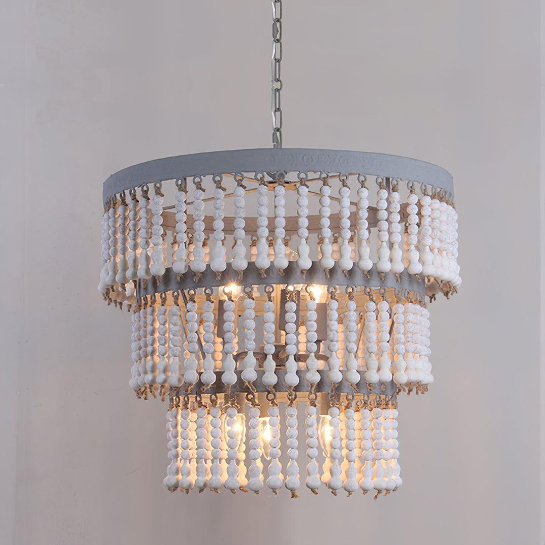 Three Tiered Wood Beaded Chandelier - Vakkerlight