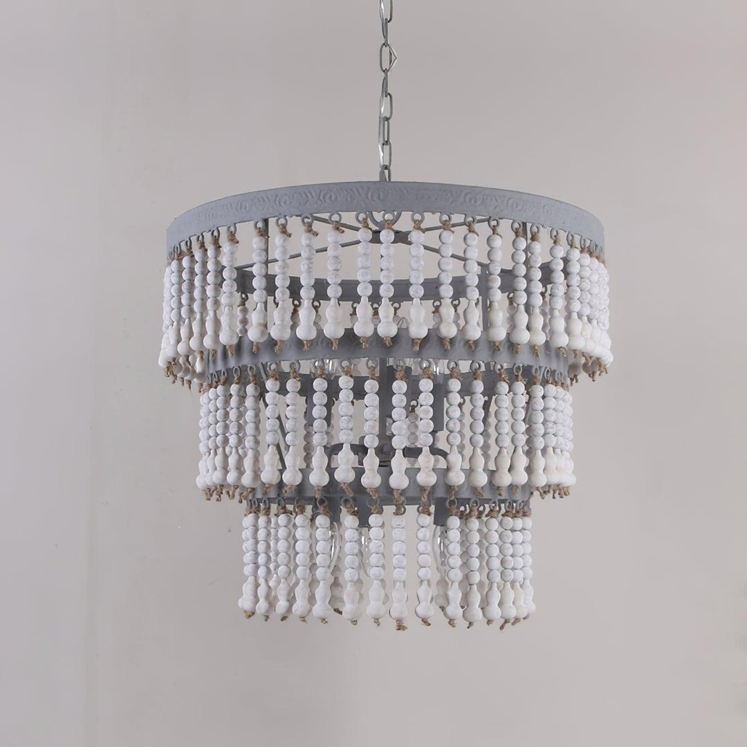 Three Tiered Wood Beaded Chandelier - Vakkerlight