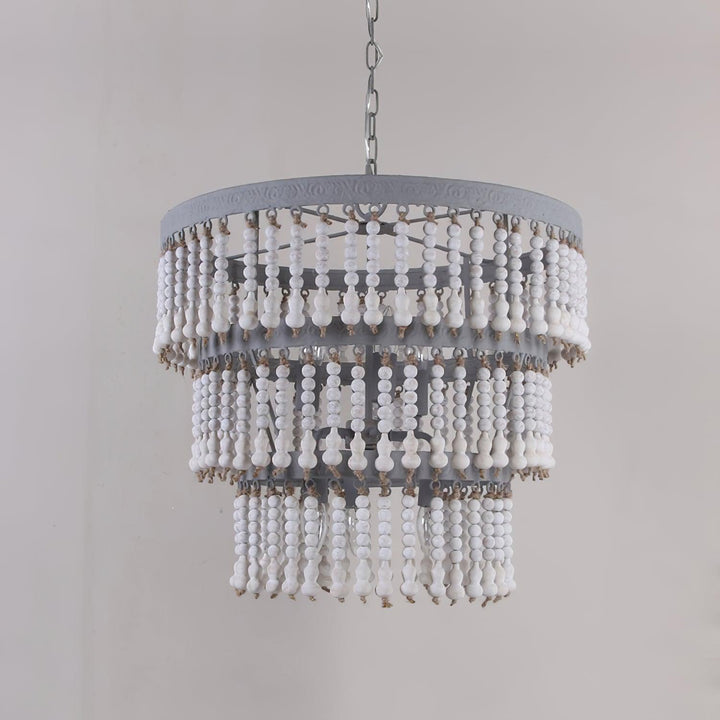 Three Tiered Wood Beaded Chandelier - Vakkerlight